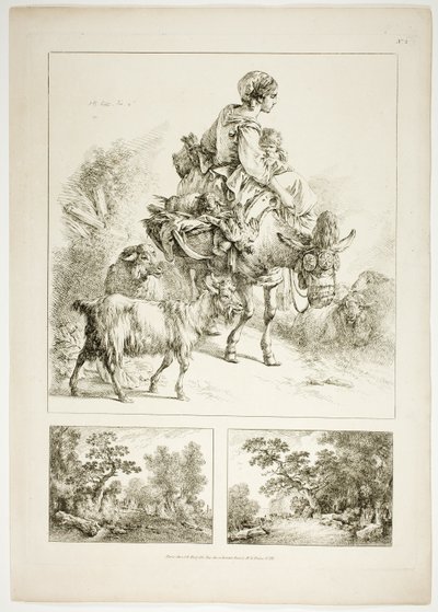 Plaat Twee van 38 uit Oeuvres de J. B. Huet door Jean Baptiste Huet