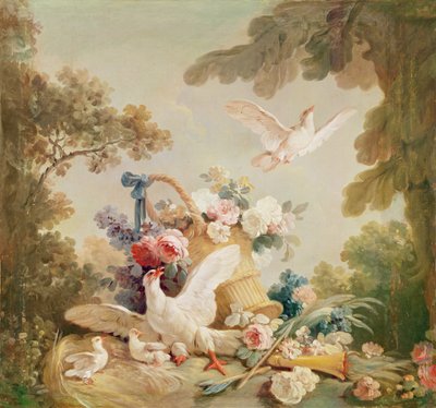 Salon van de Prentmaker Gilles Demarteau, boven de deur: zuilen, een mand met rozen en een fakkel door Jean Baptiste Huet