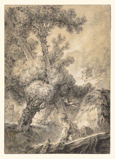 Herder en herderin in een bucolisch landschap door Jean Baptiste Huet