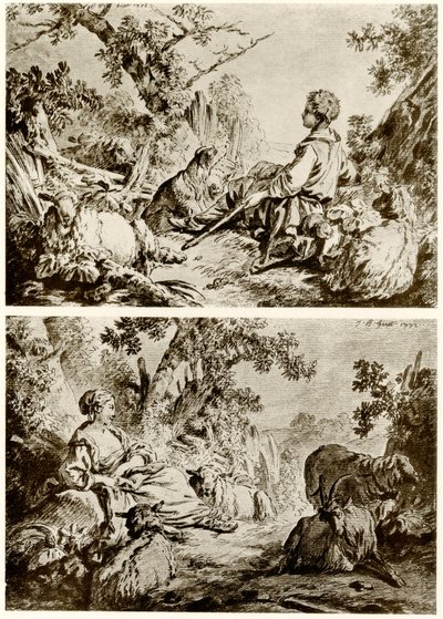 Herder en herderin door Jean Baptiste Huet