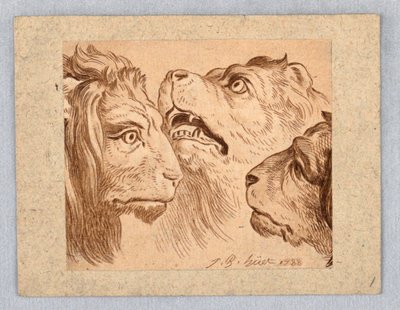 Drie leeuwenkoppen door Jean Baptiste Huet