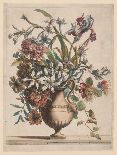Boek van allerlei soorten bloemen naar de natuur: Vaas met bloemen door Jean Baptiste I Monnoyer