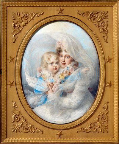 Portretten van keizerin Marie Louise (1791-1847) en koning van Rome, Napoleon II, hertog van Reichstadt (1811-1832) zoon van keizer Napoleon I (1769-1821) door Jean Baptiste Isabey