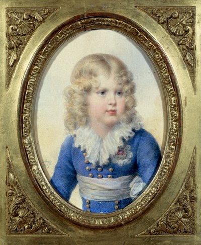 De koning van Rome en prins van Parma Napoleon II, hertog van Reichstadt in blauwe jurk door Jean Baptiste Isabey