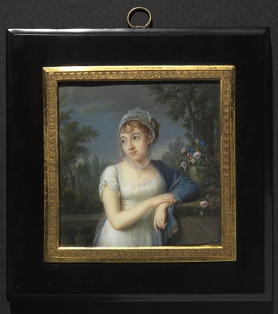 Portret van een vrouw bij een balustrade, 1804 door Jean Baptiste Jacques Augustin