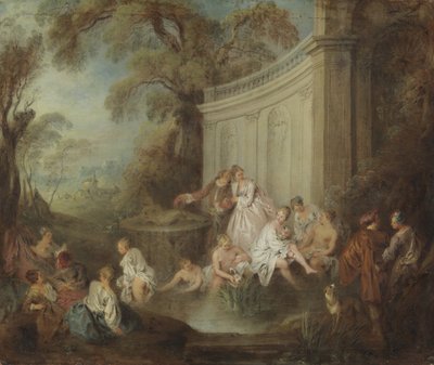 Baden in een Park door Jean Baptiste Joseph Pater