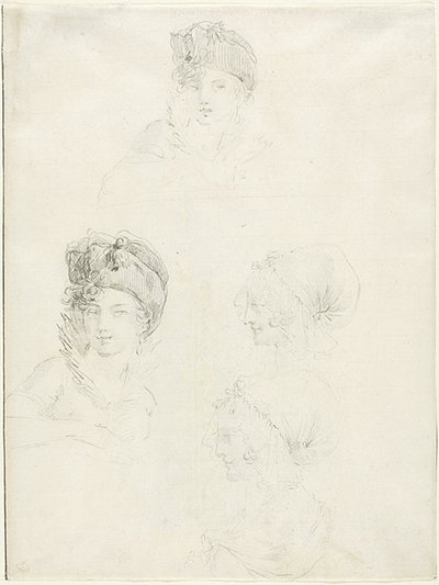 Vier Schetsen van Twee Vrouwen door Jean Baptiste Joseph Wicar