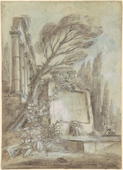 Architectonische Fantasie van Romeinse Ruïnes met een Inscriptie Plaquette door Jean Baptiste Lallemand