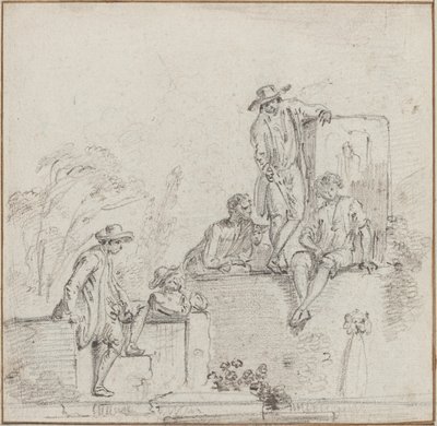 Figuren Zittend Rond een Fontein door Jean Baptiste Lallemand