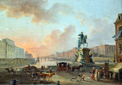 Uitzicht op de Monnaie, de Pont Royal en het Louvre vanaf de Pont Neuf rond 1775. Schilderij door Jean Baptiste Lallemand (1710-1803) 1775 door Jean Baptiste Lallemand