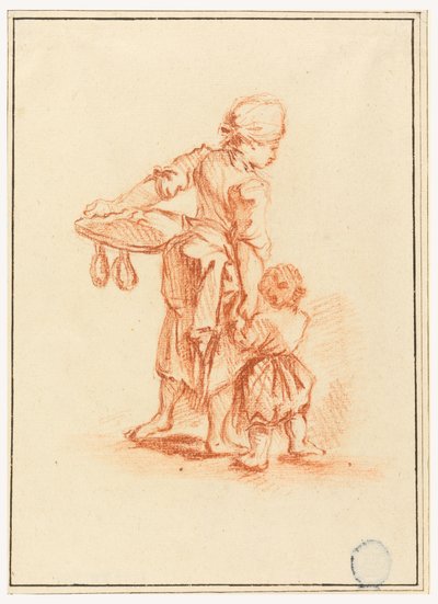 Tekening, Een vrouw die een kind leidt, 1750-75 door Jean Baptiste Le Prince