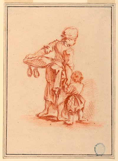 Tekening, Een vrouw die een kind leidt, 1750-75 door Jean Baptiste Le Prince