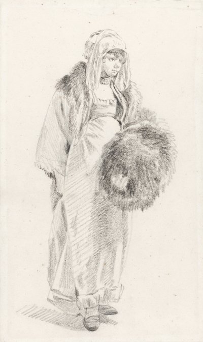 Russische vrouw met een bontmof, tussen 1758 en 1761 door Jean Baptiste Le Prince