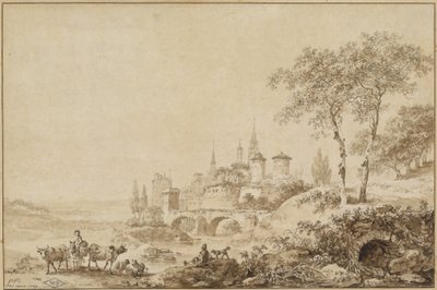 Herders in een Landschap voor een Versterkte Stad door Jean Baptiste Le Prince