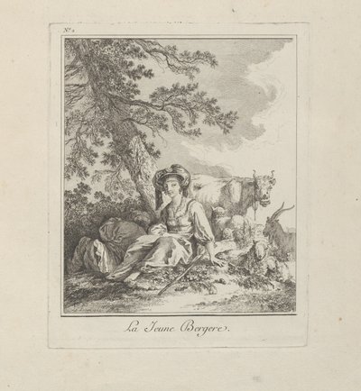 De jonge herderin, plaat twee uit Divers Habillements des Peuples du Nord door Jean Baptiste Le Prince
