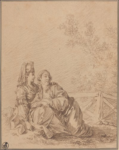 Twee Russen zittend in landschap door Jean Baptiste Le Prince