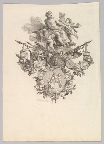 Vignet met Hephaestus en Putti door Jean Baptiste Marie Huet