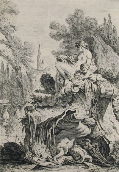 Fontein met een Najade zittend op een schelp door Jean Baptiste Marie Pierre