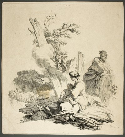 Heilige familie met engelen door Jean Baptiste Marie Pierre