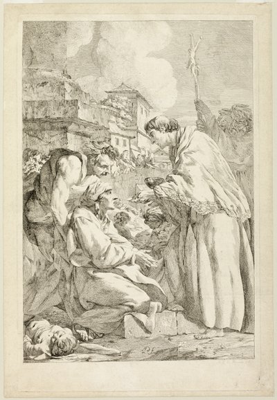 Sint Carolus Borromeus zegent de pestlijders door Jean Baptiste Marie Pierre