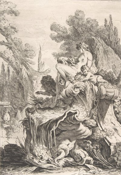 De Zittende Nimf Une fontaine avec une naïade assise sur une conque, ca. 1740 door Jean Baptiste Marie Pierre
