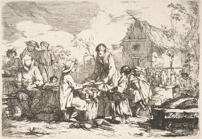 Dorpsmarkt Le Marché de village, 18e eeuw door Jean Baptiste Marie Pierre
