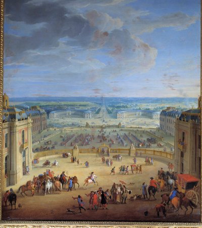 De stallen gezien vanaf het kasteel van Versailles, genomen vanaf de marmeren binnenplaats, Françoise d