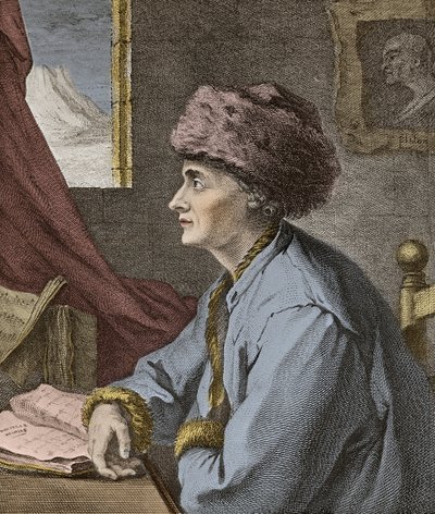 Jean Jacques Rousseau Franse schrijver en filosoof in Neufchatel in 1765 gegraveerd door J.B. Michel door Jean Baptiste Michel