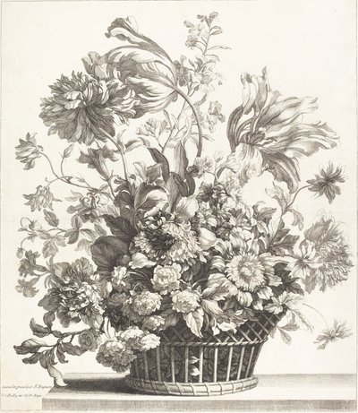 Een mand met lentebloemen door Jean Baptiste Monnoyer
