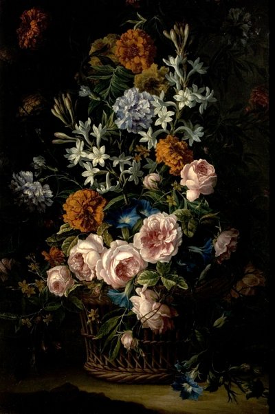 Bloemen in een mand door Jean Baptiste Monnoyer