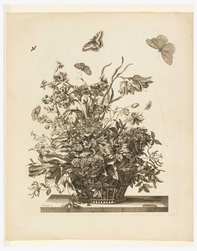 Plaat 10, uit de set Bloemen in een mand door Jean Baptiste Monnoyer