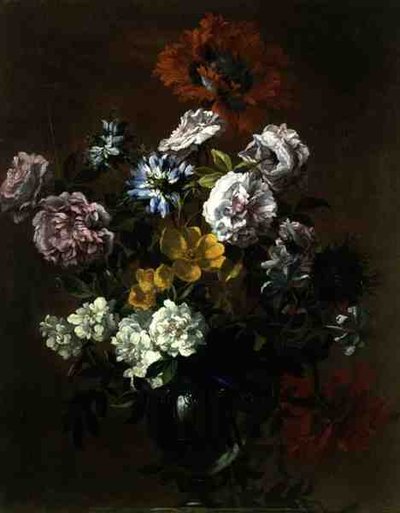 Stilleven van bloemen in een glazen vaas door Jean Baptiste Monnoyer