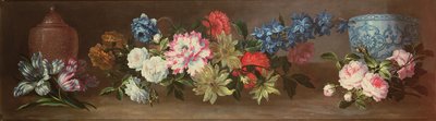 Stilleven van Rozen en Andere Rozen op een Richel met Twee Gemberpotten door Jean Baptiste Monnoyer