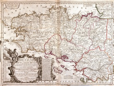 Kaart van Bretagne (Frankrijk) door Jean Baptiste Nolin