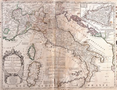 Kaart van Italië, met Corsica, Sardinië en Sicilië door Jean Baptiste Nolin