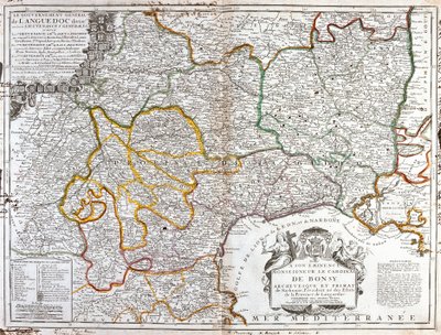Kaart van Languedoc (Zuid-Frankrijk) (gravure) door Jean Baptiste Nolin