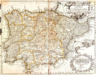 Kaart van Spanje en Portugal door Jean Baptiste Nolin