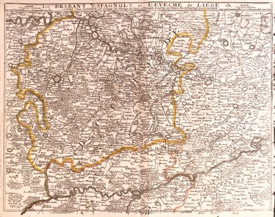 Kaart van Spaans Brabant (Vlaams en Waals Brabant) en het bisdom Luik (België) (Gravure) door Jean Baptiste Nolin
