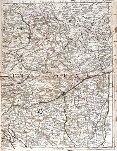 Kaart van Zwaben (Duitsland) door Jean Baptiste Nolin