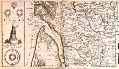 Kaart van Aquitanië (Frankrijk) door Jean Baptiste Nolin