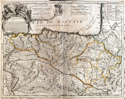 Kaart van de provincie Biscaje (Spanje) en het koninkrijk Navarra (Frankrijk) (Gravure) door Jean Baptiste Nolin
