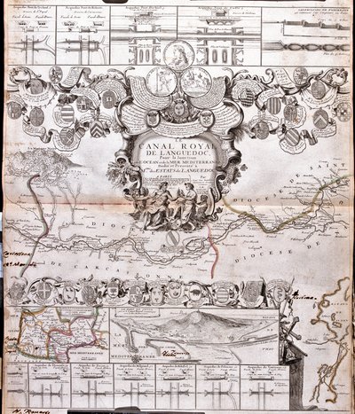 Kaart van het Canal du Midi, met zijn aquaducten door Jean Baptiste Nolin