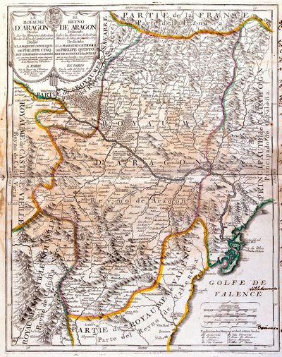 Kaart van het Koninkrijk Aragón (Spanje) door Jean Baptiste Nolin