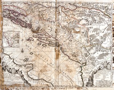 Kaart van het Koninkrijk Dalmatië (hedendaags Kroatië en Montenegro), aan de kust van de Golf van Venetië (Adriatische Zee) door Jean Baptiste Nolin