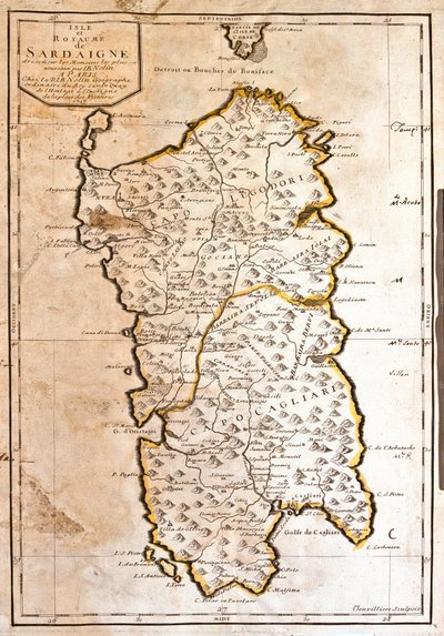 Kaart van het Koninkrijk Sardinië (Italië) door Jean Baptiste Nolin