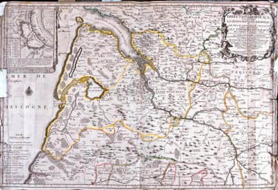 Kaart van het gebied rond Bordeaux (Frankrijk) door Jean Baptiste Nolin