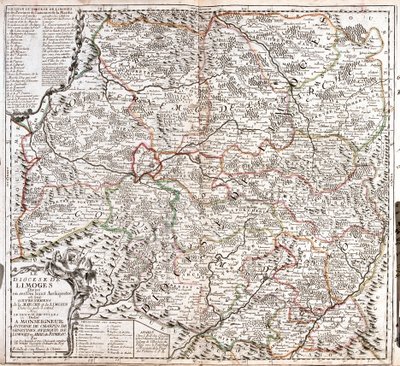 Kaart van het bisdom Limoges (Frankrijk) door Jean Baptiste Nolin