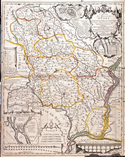 Kaart van het bisdom Uzès (Frankrijk) door Jean Baptiste Nolin