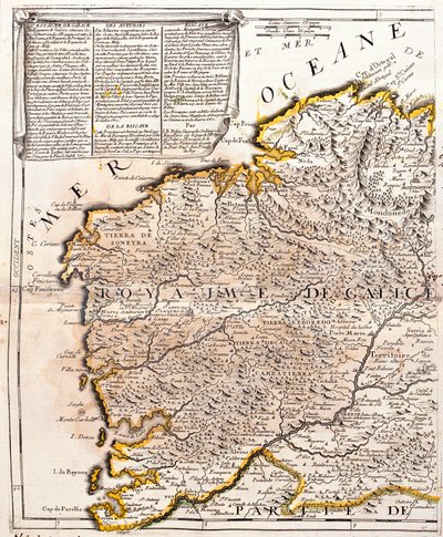Kaart van het koninkrijk Galicië (Spanje) door Jean Baptiste Nolin