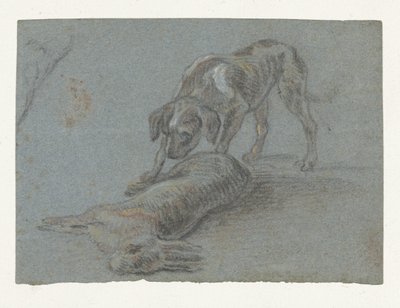 Hond bij een geschoten haas door Jean Baptiste Oudry (possibly)
